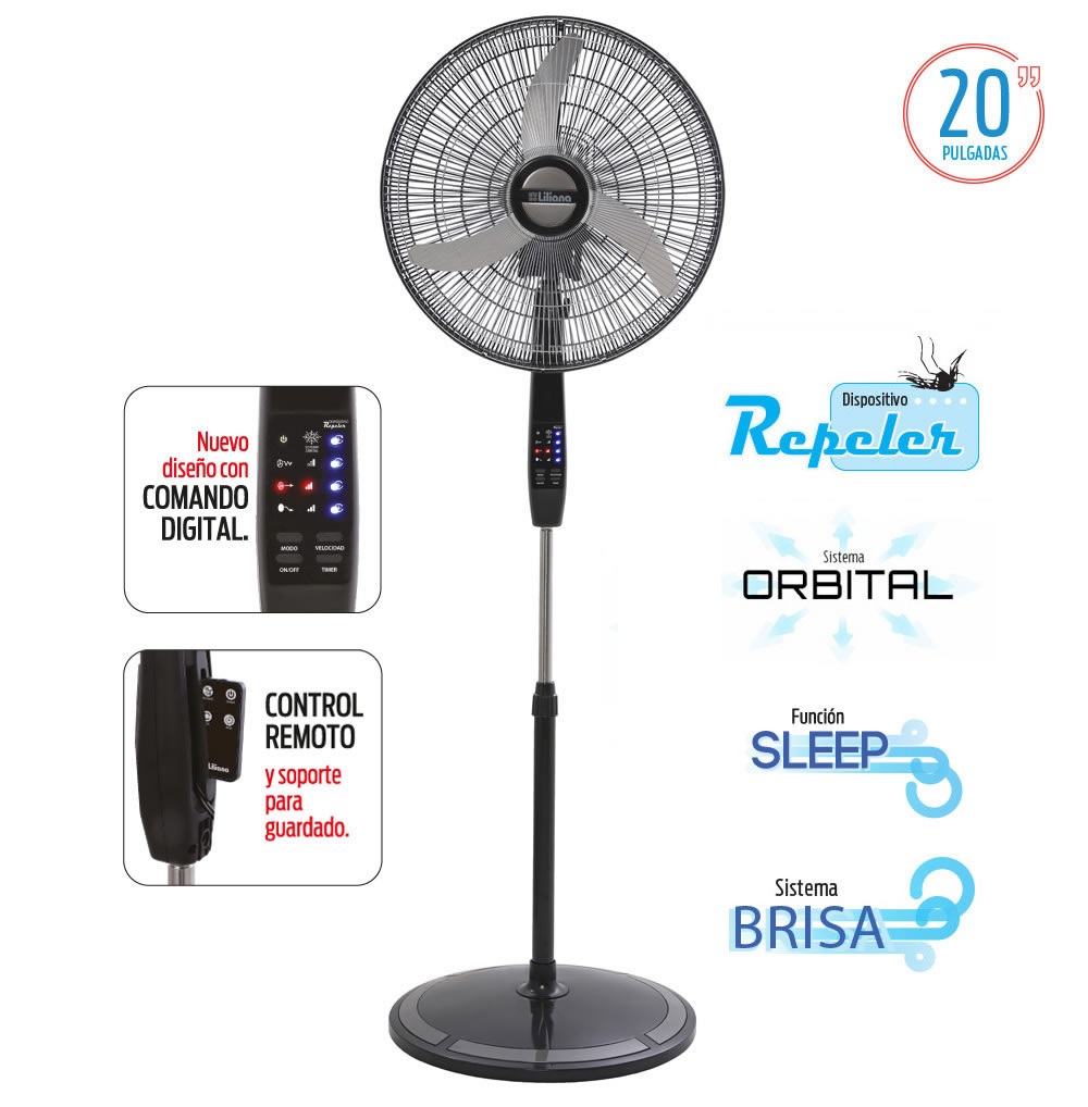 VENTILADOR PIE LILIANA VVPD20R 90W DIGITAL C/ REMOTO